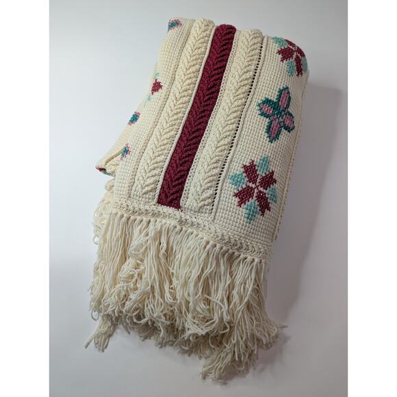 Vintage Crochet Afghan Blanket Southwestern Boho Fringe Throw 68" x 80" Cabin... - Picture 4 of 10